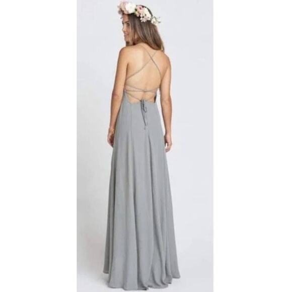 Show Me Your Mumu Tie Back Gown Maxi Dress Gray Silver Size Medium NEW - Picture 2 of 9